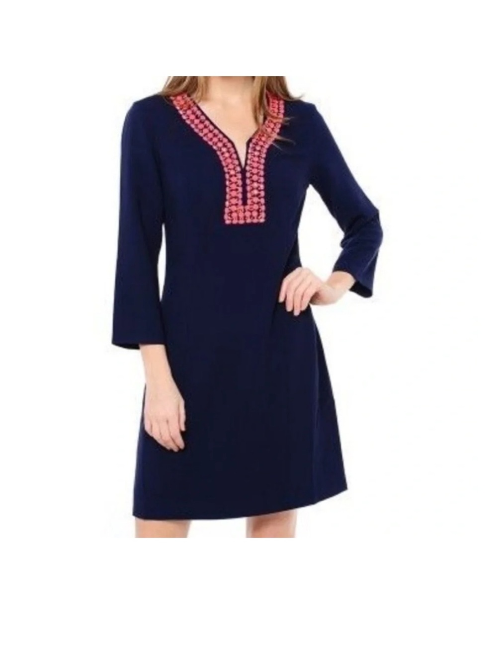 Lilly Pulitzer Navy Shift Dress with Pink Embroidered Placket